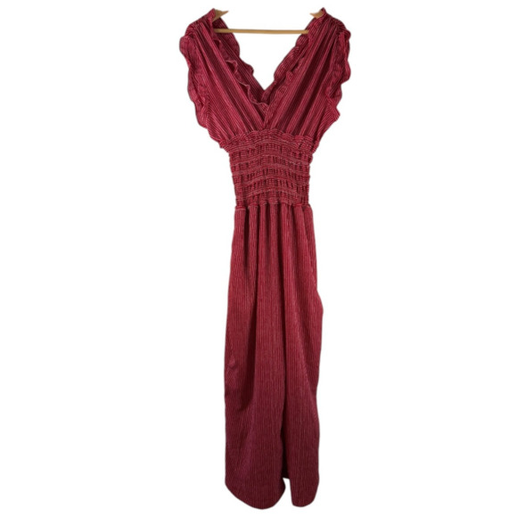 Max Studio Pants - Max Studio Women's Red White Wide Leg Smocked Jumpsuit Sz M Boho Feminine Beachy
